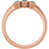 Round Alexandrite Three Stone Ring in Rose Gold