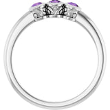Round Amethyst Three Stone Ring in Platinum