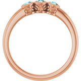 Round Blue Zircon Three Stone Ring in Rose Gold