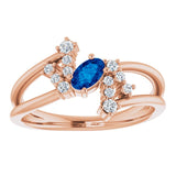 Oval Blue Sapphire Accented Ring with Diamond Accents in Rose Gold
