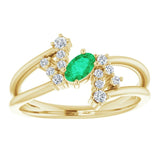 Oval Emerald Accented Ring with Diamond Accents in Yellow Gold