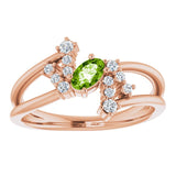Oval Peridot Accented Ring with Diamond Accents in Rose Gold