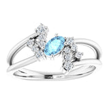 Oval Aquamarine Accented Ring with Diamond Accents in Platinum