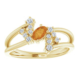 Oval Citrine Accented Ring with Diamond Accents in Yellow Gold