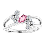 Oval Pink Tourmaline Accented Ring with Diamond Accents in Platinum