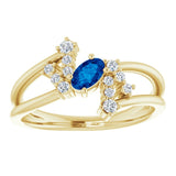 Oval Blue Sapphire & Diamond Accented Ring in Yellow Gold
