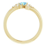 Oval Aquamarine Accented Ring with Diamond Accents in Yellow Gold