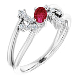 Oval Ruby Accented Ring with Diamond Accents in Platinum