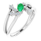 Oval Emerald Accented Ring with Diamond Accents in Platinum