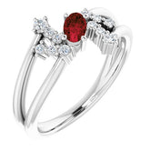 Oval Mozambique Garnet Accented Ring with Diamond Accents in Platinum