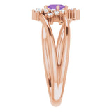 Oval Amethyst Accented Ring with Diamond Accents in Rose Gold