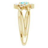 Oval Blue Zircon Accented Ring with Diamond Accents in Yellow Gold