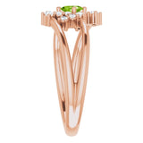 Oval Peridot Accented Ring with Diamond Accents in Rose Gold