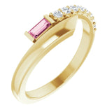 Straight Baguette Pink Sapphire & Diamond Ring in Yellow Gold