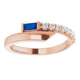 Straight Baguette Blue Sapphire & Diamond Ring in Rose Gold
