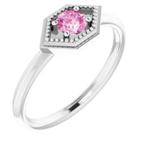 Round Pink Sapphire Solitaire Ring in White Gold