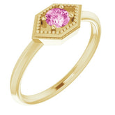 Round Pink Sapphire Solitaire Ring in Yellow Gold