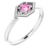 Round Pink Sapphire Solitaire Ring in Platinum