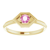 Round Pink Sapphire Solitaire Ring in Yellow Gold