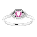 Round Pink Sapphire Solitaire Ring in White Gold