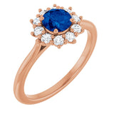 Round Lab-Grown Blue Sapphire & Diamond Halo Ring in Rose Gold
