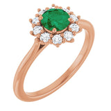 Round Lab-Grown Emerald & Diamond Halo Ring in Rose Gold