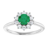 Round Lab-Grown Emerald Halo Ring with Diamond Accents in Platinum