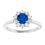 Round Lab-Grown Blue Sapphire & Diamond Halo Ring in Platinum