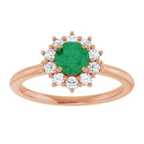 Round Lab-Grown Emerald & Diamond Halo Ring in Rose Gold