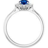 Round Lab-Grown Blue Sapphire & Diamond Halo Ring in Platinum