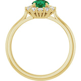 Round Lab-Grown Emerald & Diamond Halo Ring in Yellow Gold