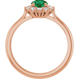 Round Lab-Grown Emerald & Diamond Halo Ring in Rose Gold