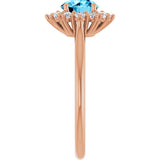 Round Aquamarine Halo Ring with Diamond Accents in Rose Gold
