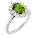 Oval Peridot Halo Ring with Diamond Accents in Gold