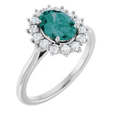 Oval Lab-Grown Alexandrite Halo Ring with Diamond Accents in Gold
