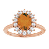 Oval Citrine Halo Ring with Diamond Accents in Gold and Platinum
