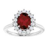 Oval Mozambique Garnet Halo Ring with Diamond Accents in Gold
