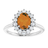 Oval Citrine Halo Ring with Diamond Accents in Gold