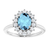Oval Aquamarine Halo Ring with Diamond Accents in Gold
