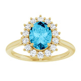 Oval Aquamarine Halo Ring with Diamond Accents in Yellow Gold