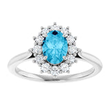 Oval Aquamarine Halo Ring with Diamond Accents in Platinum