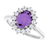 Oval Amethyst Halo Ring with Diamond Accents in Gold
