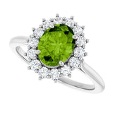 Oval Peridot Halo Ring with Diamond Accents in Gold