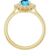Oval Aquamarine Halo Ring with Diamond Accents in Yellow Gold