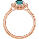 Oval Lab-Grown Alexandrite & Diamond Halo Ring in Gold and Platinum
