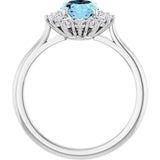 Oval Aquamarine Halo Ring with Diamond Accents in Gold