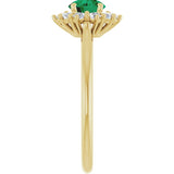 Round Lab-Grown Emerald & Diamond Halo Ring in Yellow Gold