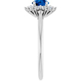 Round Lab-Grown Blue Sapphire & Diamond Halo Ring in Platinum