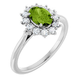Oval Peridot Halo Ring with Diamond Accents in Gold and Platinum