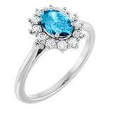 Oval Aquamarine Halo Ring with Diamond Accents in Platinum